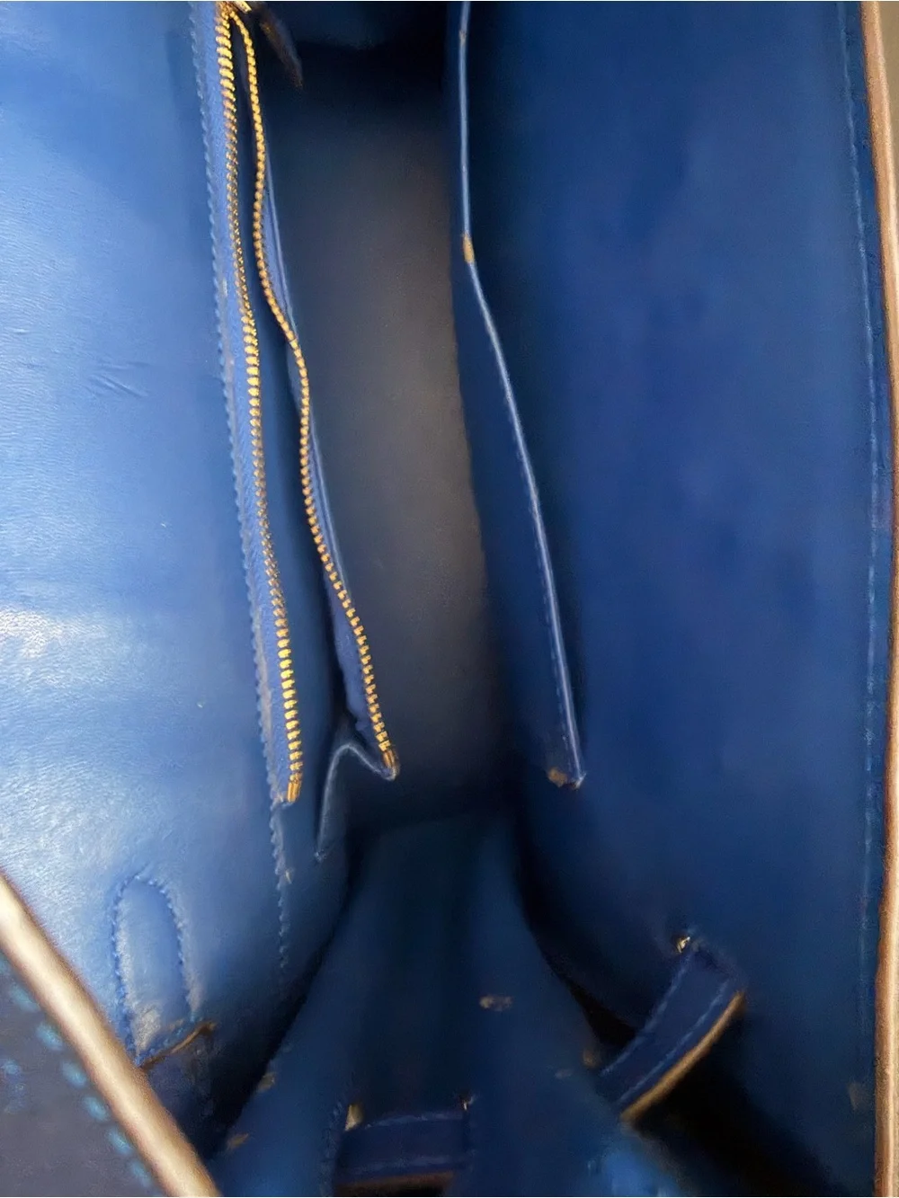 Classic Blue Pebbled Leather Top-Handle Satchel with Gold-Tone Hardware